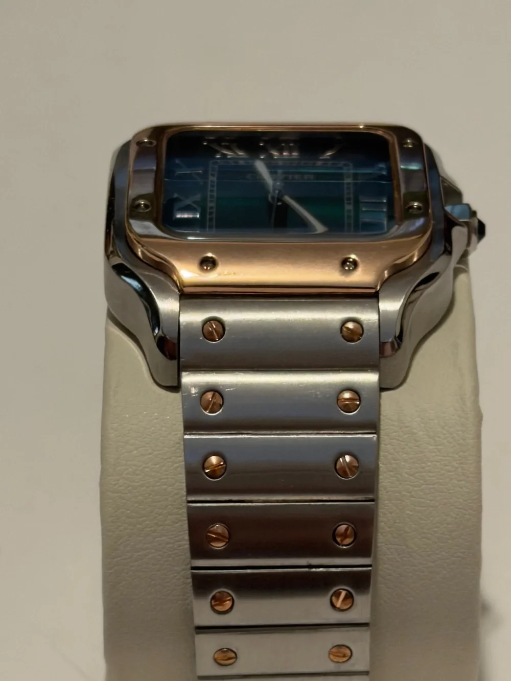 Cartier Santos Two Tone Watch Green Dial.